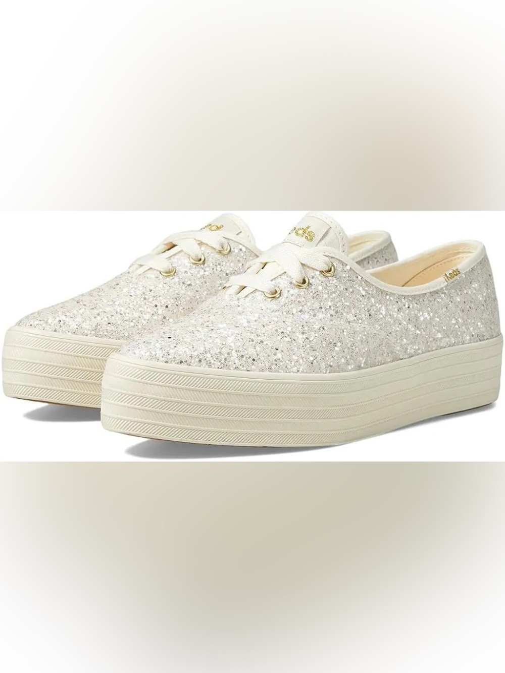 Keds Glitter Platform Sneakers in Cream